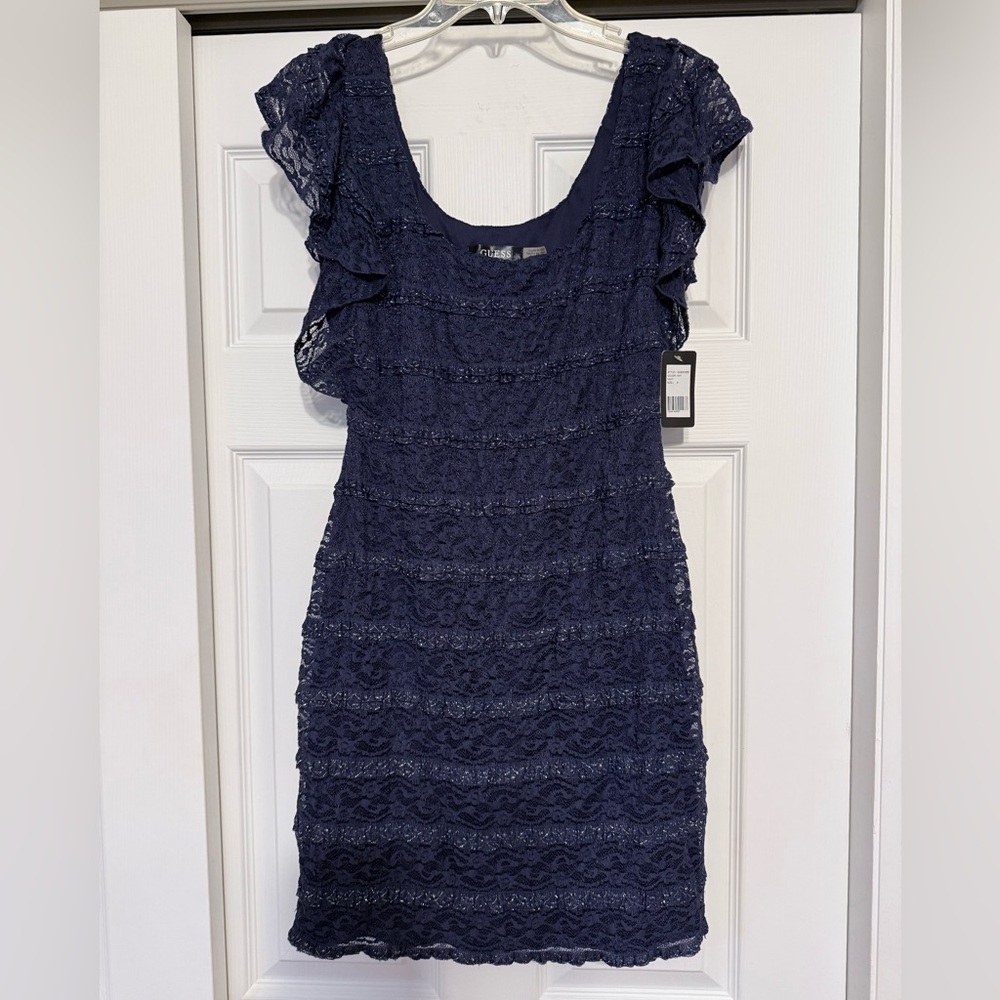 Brand New Guess Navy & Metallic Lace Dress - Size 8